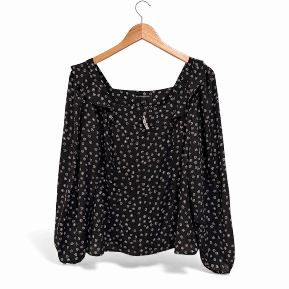 Banana Republic Black Square Neck Blouse With Small Flowers Size Small